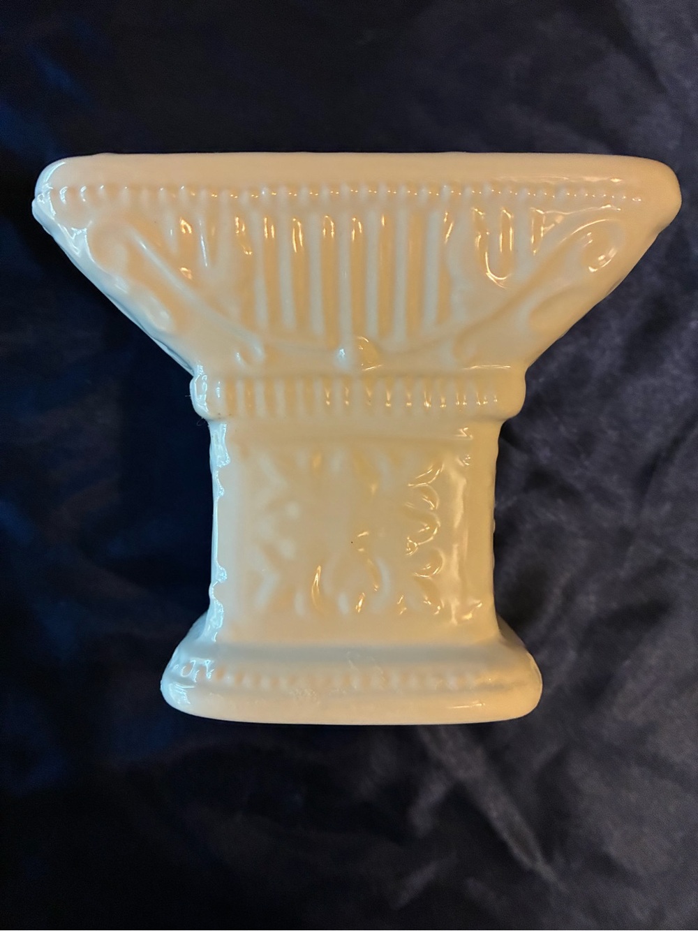 Source Unknown Cream Ceramic Pedestal Vase with Embossed Detail